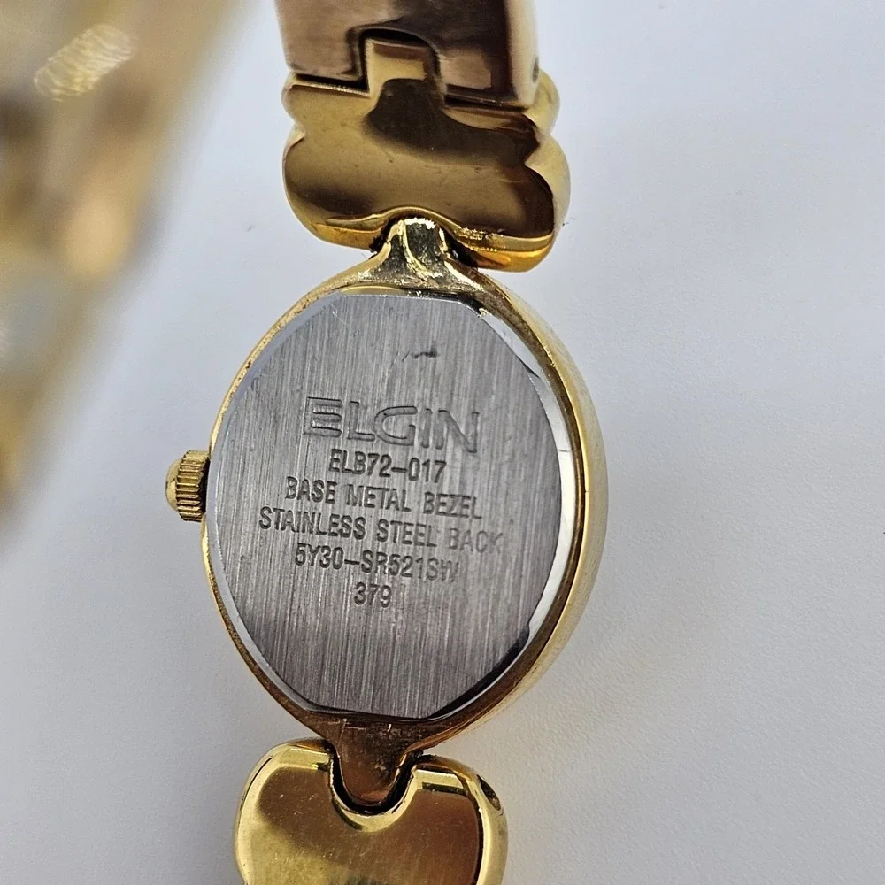 Elgin Diamond Women's Watch 16MM Gold Dial Gold Bracelet Band 6